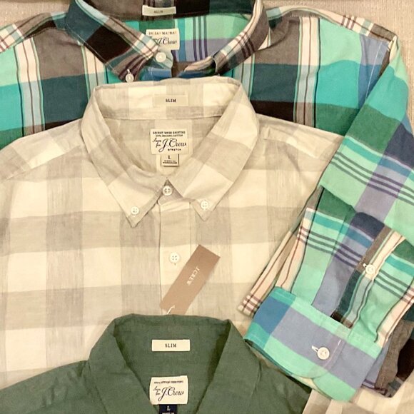 3 Men’s J CREW Button-down Shirts, NWT & Like New, Size Large (Slim) - Picture 2 of 10